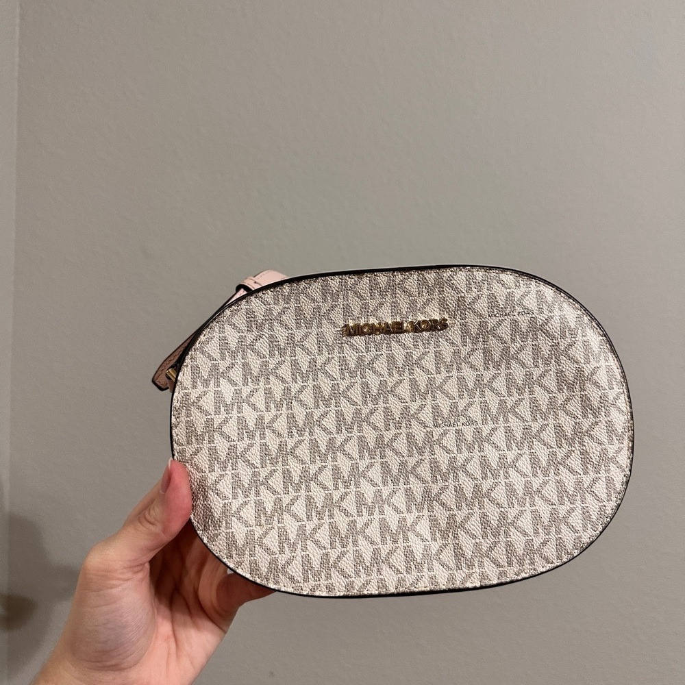 Michael Kors White and Brown Logo Cosmetic Case